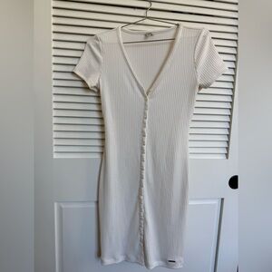 Guess Cream Ribbed Henley Button-Front Midi Dress